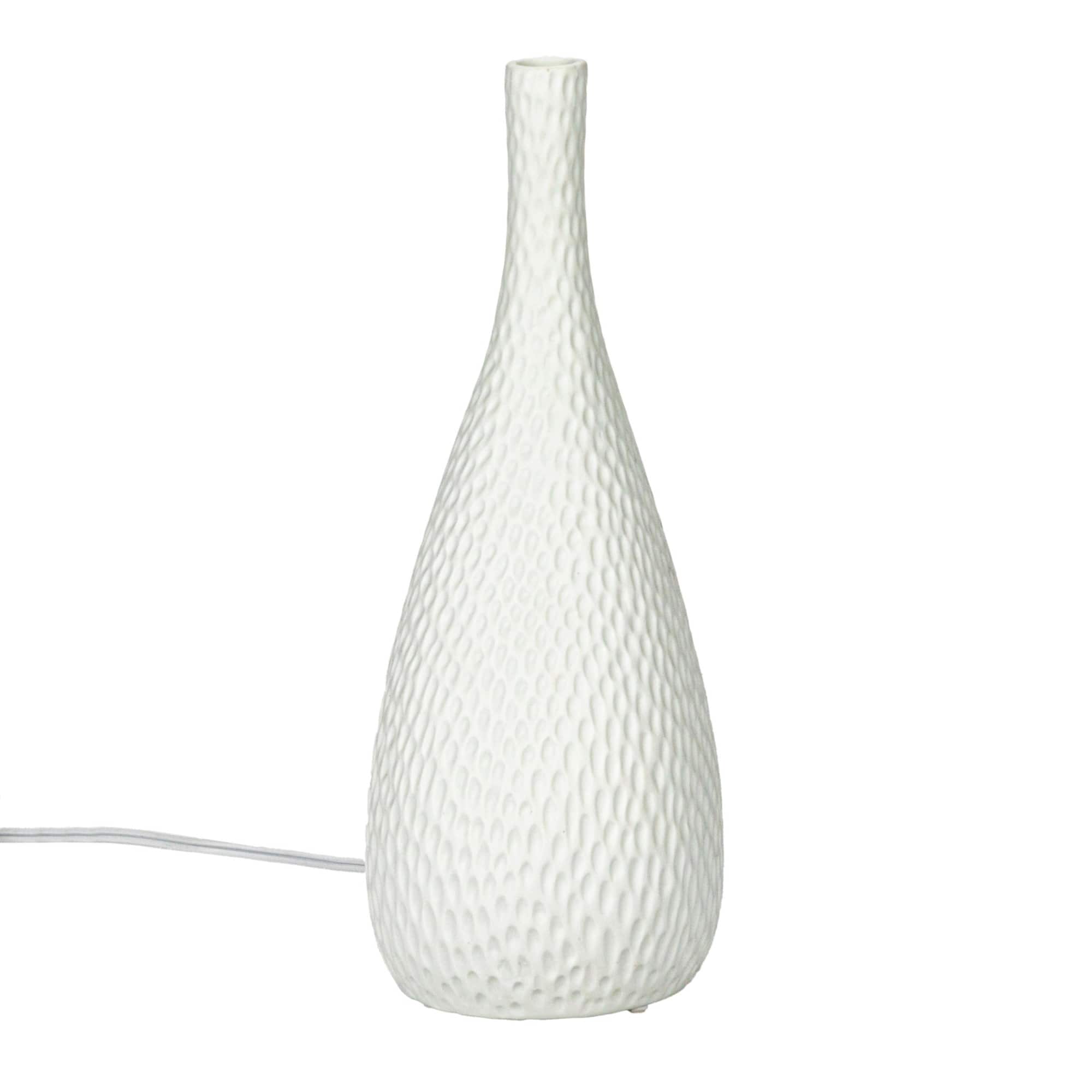 Hello Honey® 12.5" White Debossed Stoneware Bisque Table Lamp with Inline Switch